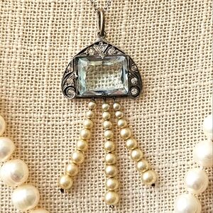 Vintage Art Deco Sterling Silver Aquamarine Color Pendant